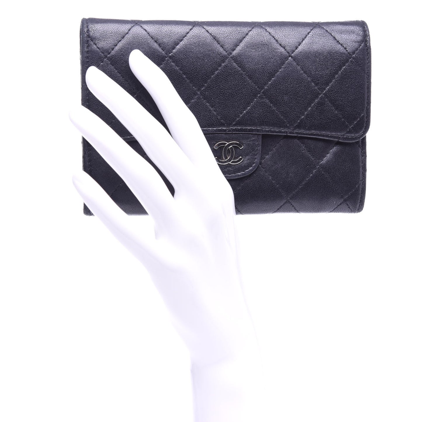 Lambskin Quilted Small Flap Wallet Black