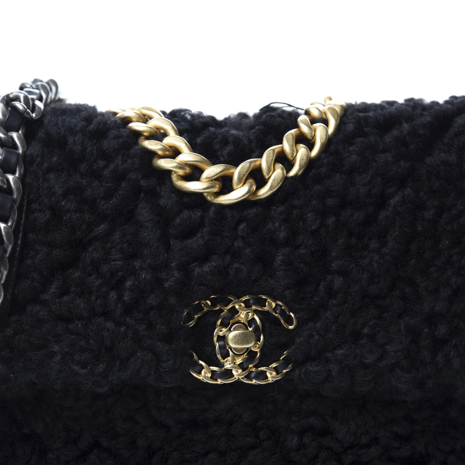 Chanel Shearling Sheepskin Medium 19 Flap Black 10 of 11