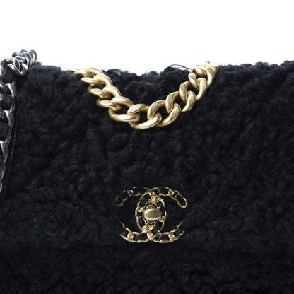 Chanel Shearling Sheepskin Medium 19 Flap Black 10 of 11