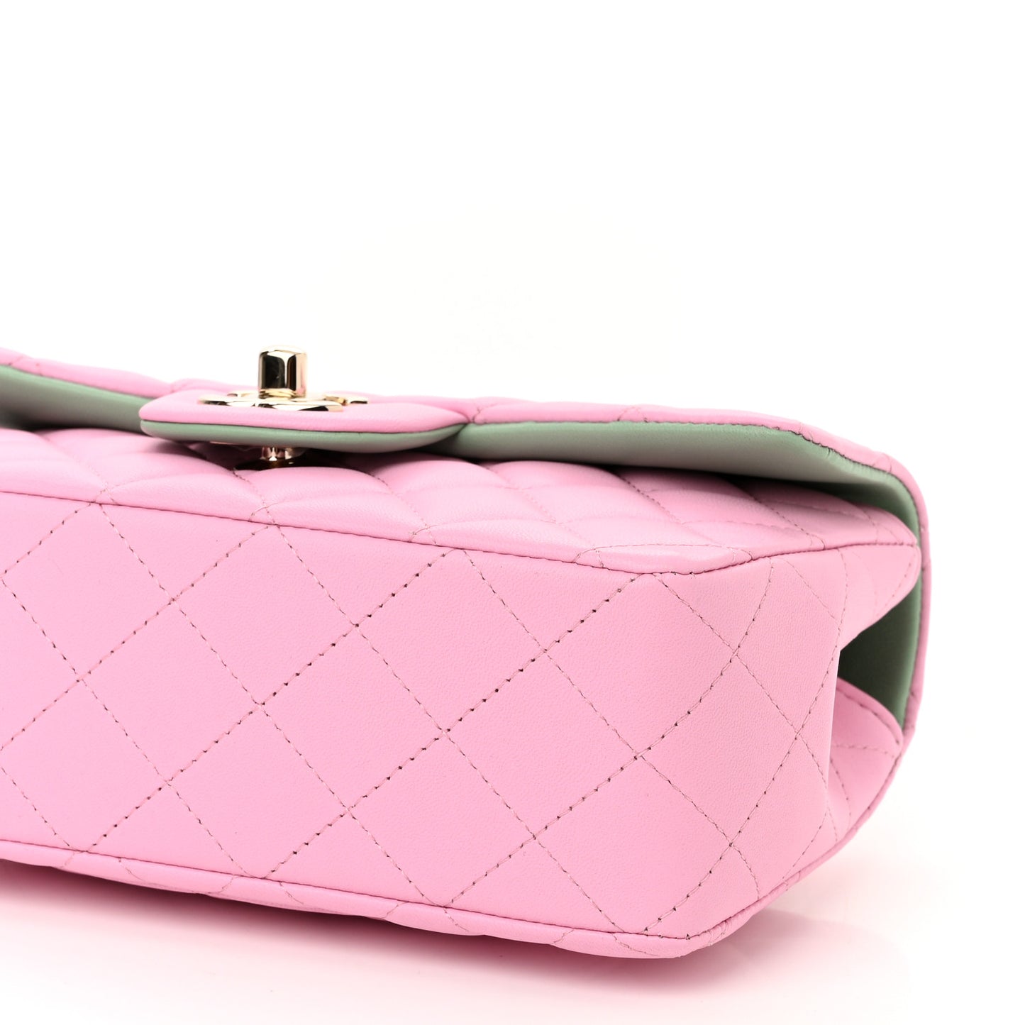 Lambskin Quilted Mini Top Handle Rectangular Flap Lilac Light Green