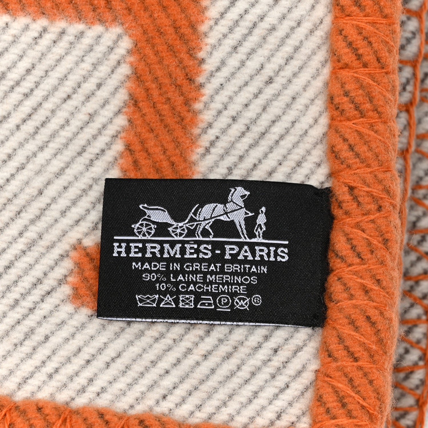 Hermes Wool Cashmere Signature Classic Avalon Blanket Ecru Potiron 3 of 3
