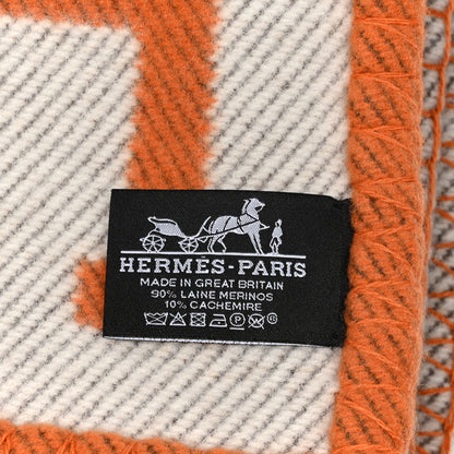 Hermes Wool Cashmere Signature Classic Avalon Blanket Ecru Potiron 3 of 3