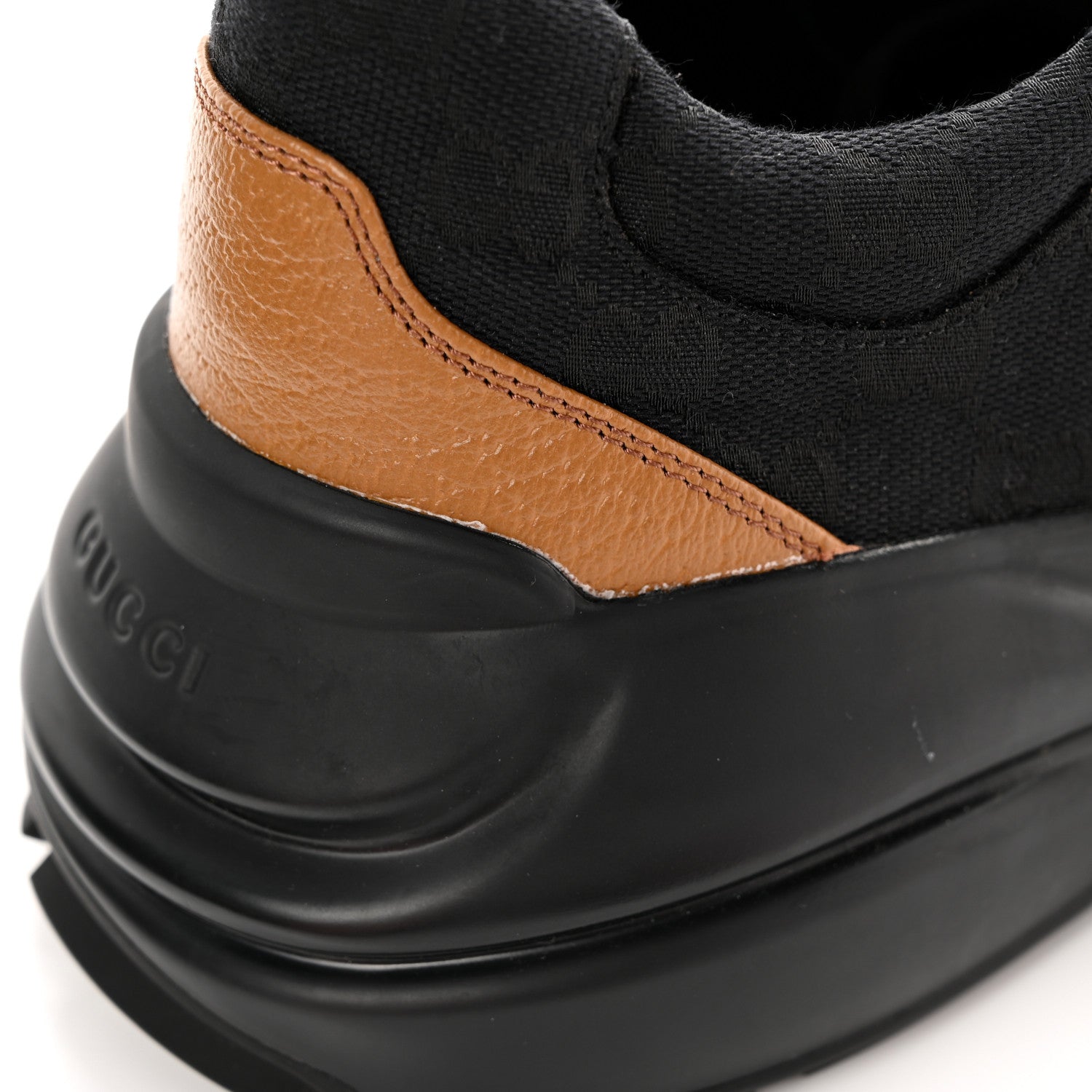 Gucci Monogram Textured Dollar Calfskin Mens Rhyton Sneakers 11 Black Khaki Beige 11 of 16