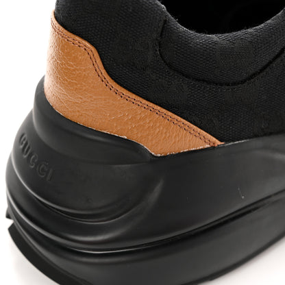 Gucci Monogram Textured Dollar Calfskin Mens Rhyton Sneakers 11 Black Khaki Beige 11 of 16