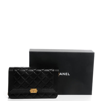 Chanel Lambskin Quilted Boy Wallet On Chain WOC Black 5 of 9