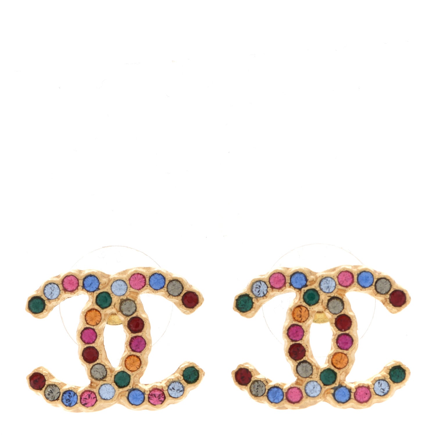Chanel Crystal Over The Rainbow CC Earrings Gold Multicolor 1 of 4