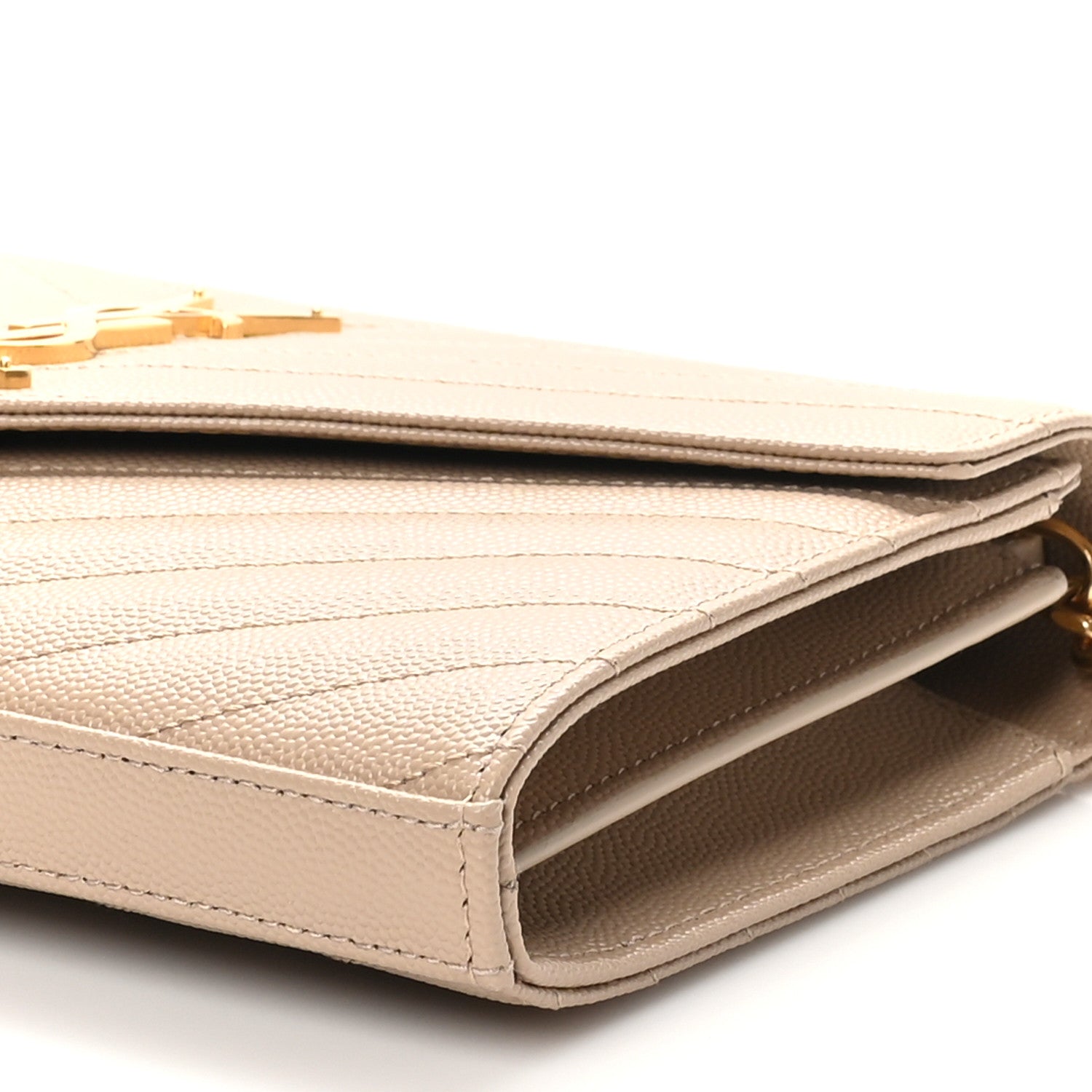 Saint Laurent Grain De Poudre Matelasse Chevron Monogram Chain Wallet Dark Beige 9 of 9