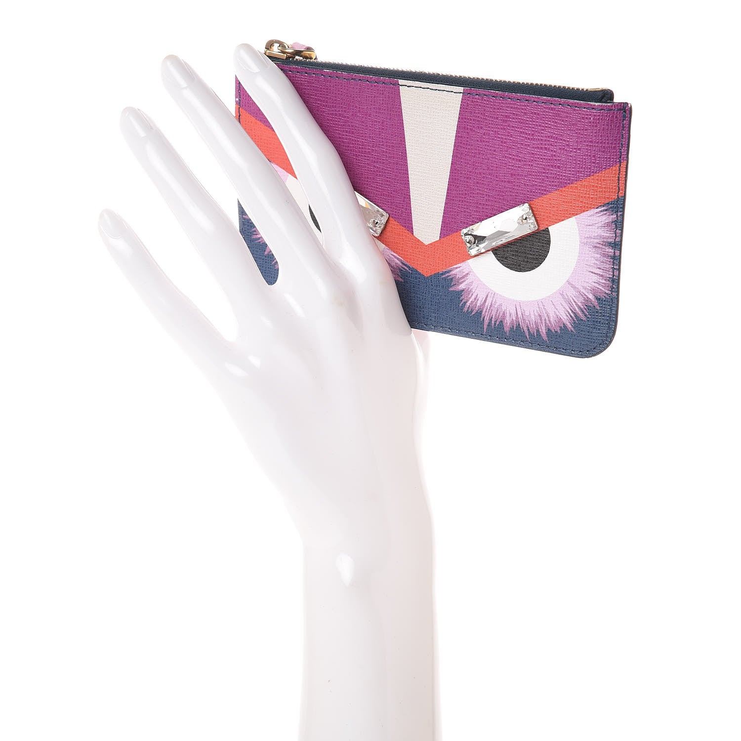 Fendi Vitello Elite Crystal Eye Monster Coin Pouch Key Case Cobalt Multicolor 2 of 9