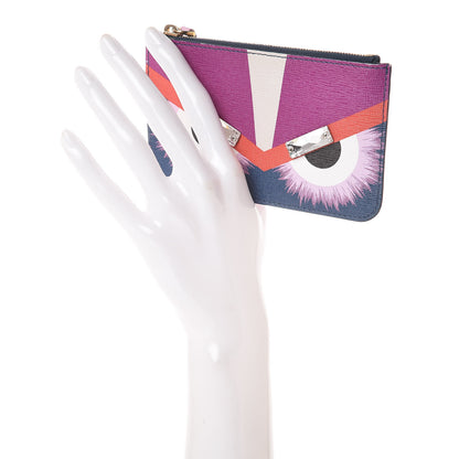 Fendi Vitello Elite Crystal Eye Monster Coin Pouch Key Case Cobalt Multicolor 2 of 9