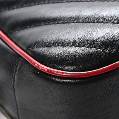 Gucci Vintage Effect Calfskin Matelasse Diagonal Small Torchon GG Marmont Bamboo Top Handle Shoulder Bag Black Romantic Cherry 11 of 13