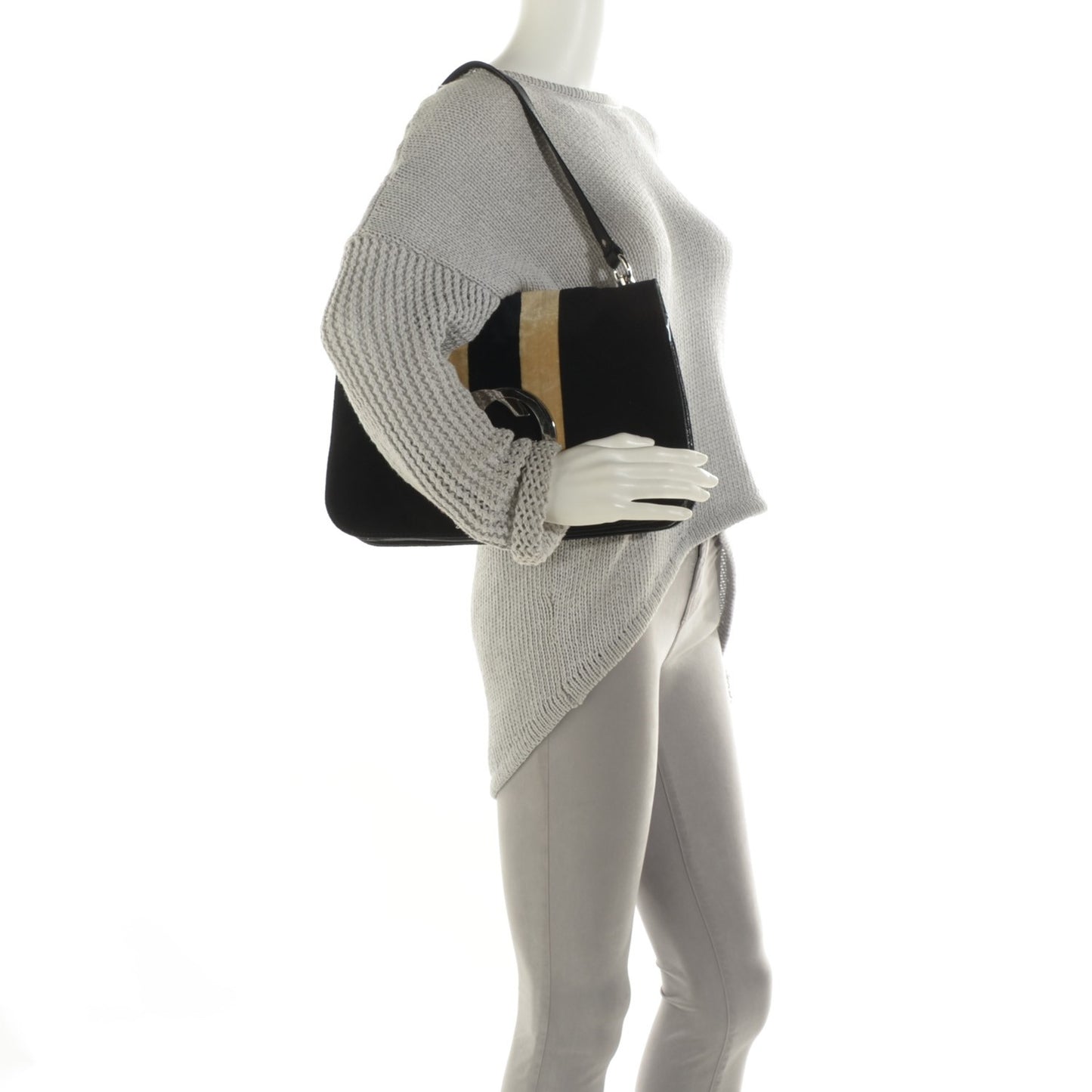 Velvet Web Blondie Shoulder Flap Bag Black White