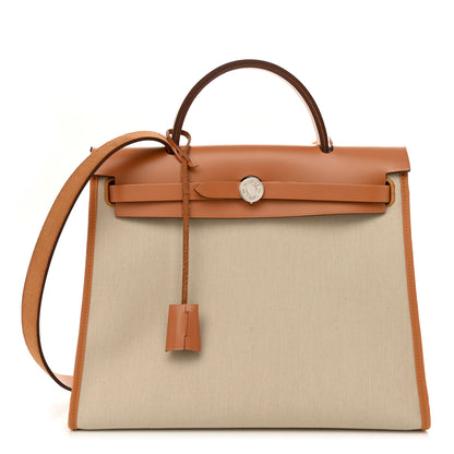 Hermes Military Toile Vache Hunter Herbag Zip 31 PM Beton Toffee 3 of 12