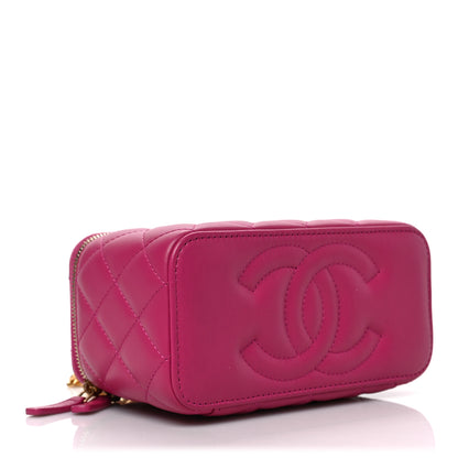 Chanel Lambskin Resin Quilted Vanity Case With Chain Fuchsia 4 of 11