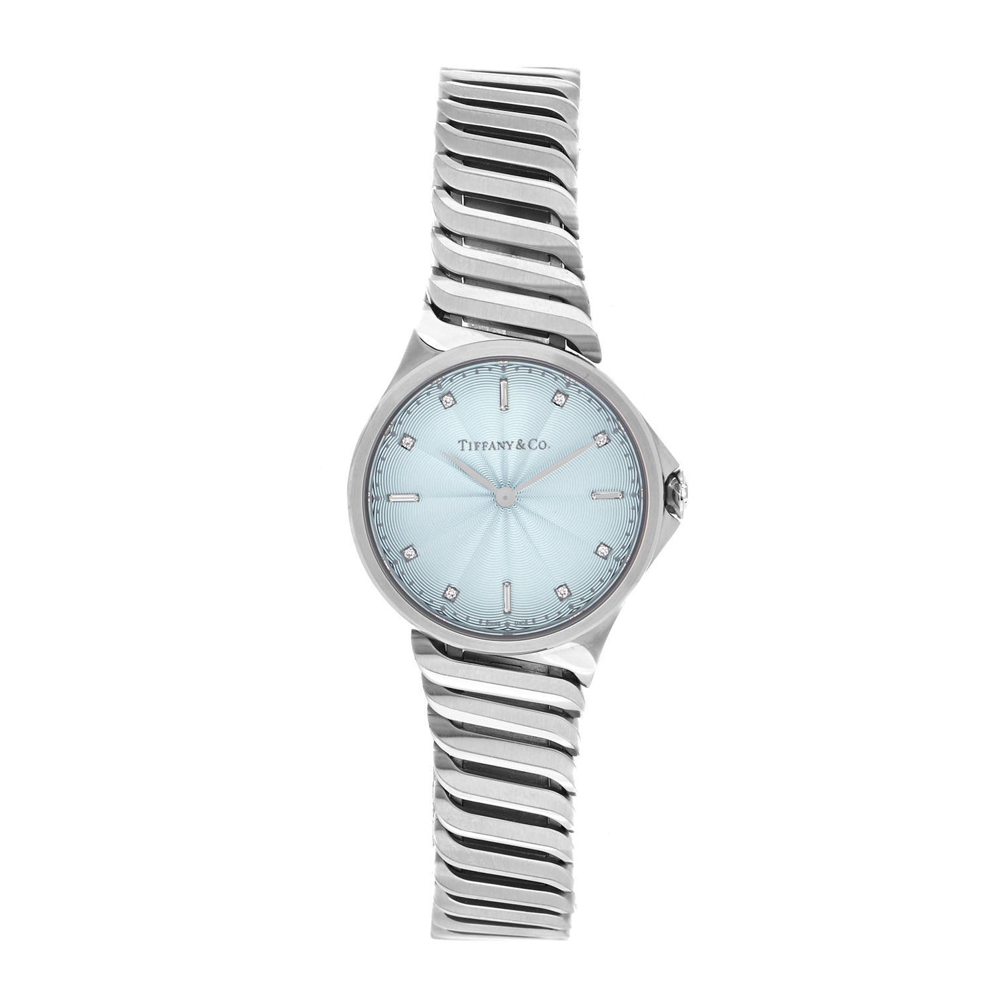 Stainless Steel Diamond 34mm Metro 3-Hand Quartz Watch Ice Blue