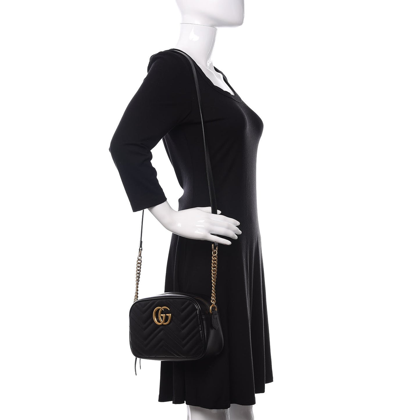 Calfskin Matelasse Small GG Marmont Chain Shoulder Bag Black