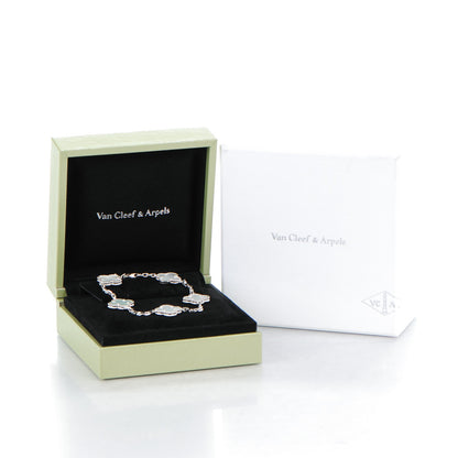 Van Cleef & Arpels 18K White Gold Mother of Pearl 5 Motifs Vintage Alhambra Bracelet 5 of 5