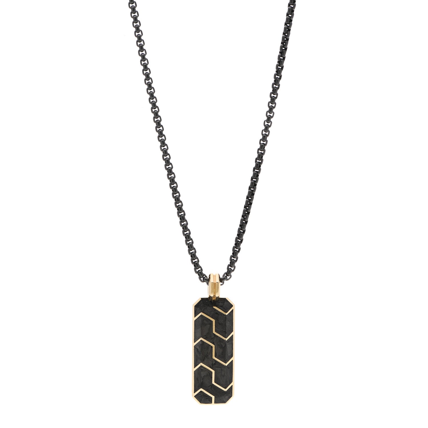 David Yurman 18K Yellow Gold Stainless Steel Forged Carbon Ingot Amulet Pendant Necklace 1 of 5
