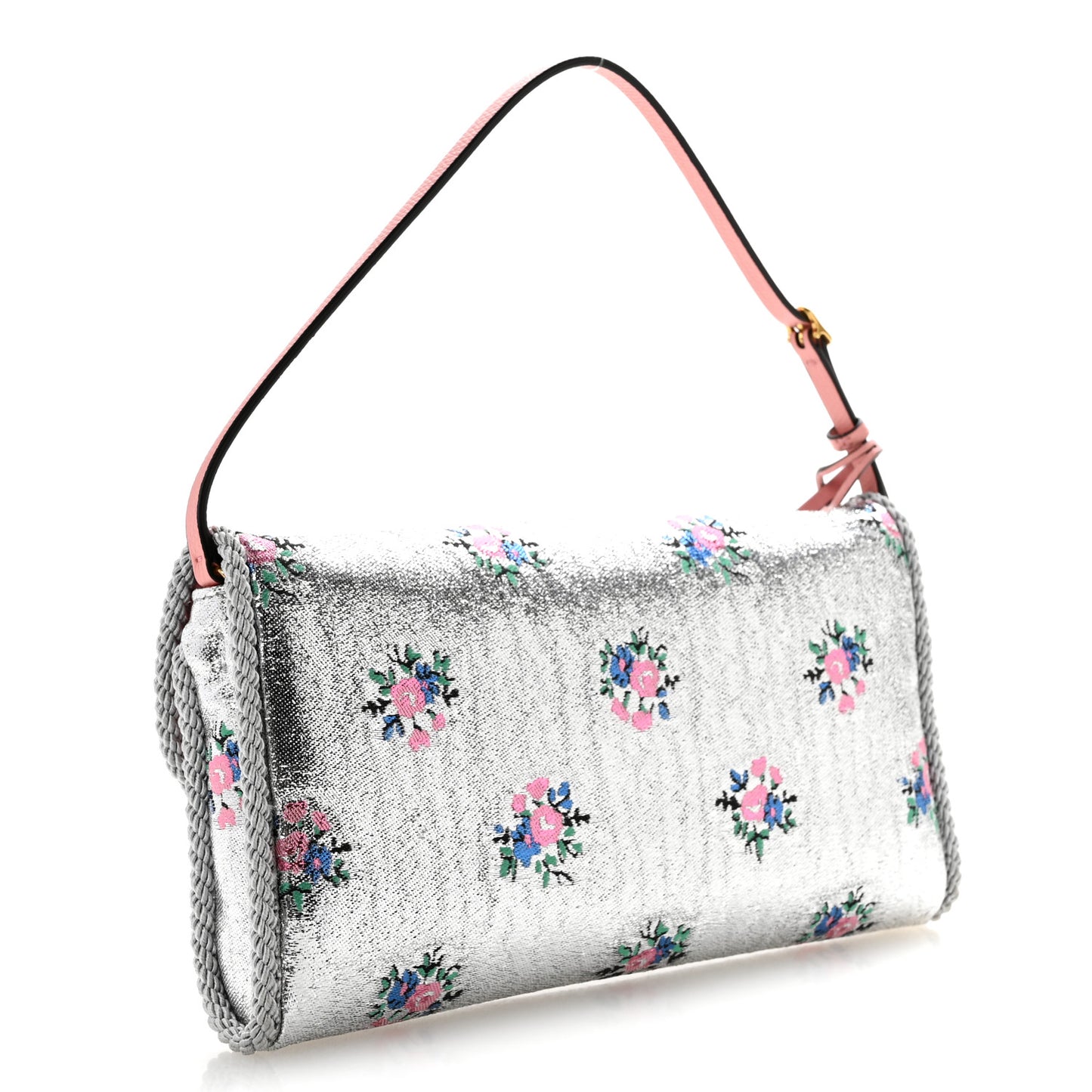 Floral Jacquard Lurex Small DeVain Shoulder Bag Silver