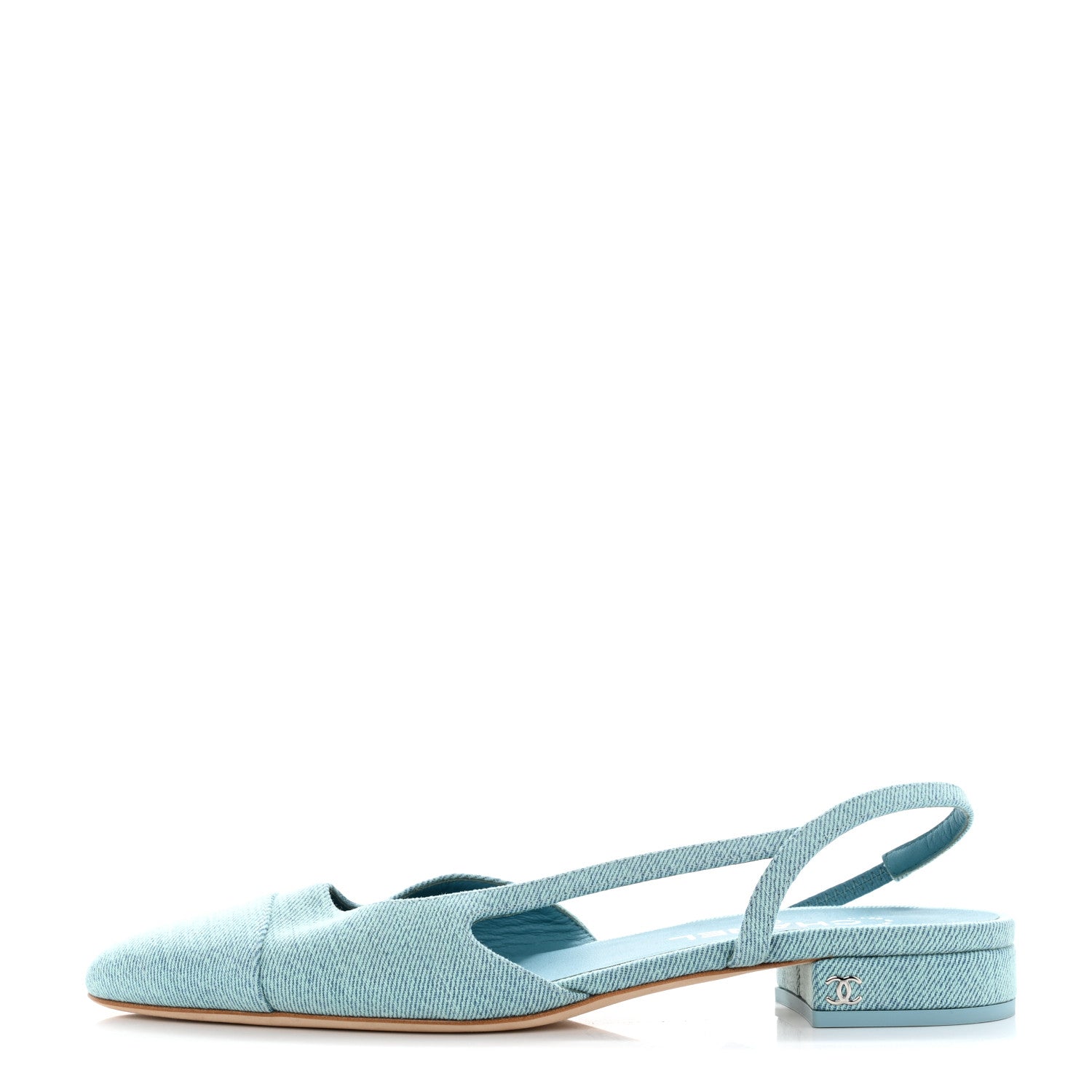 Chanel Denim Cap Toe CC Slingback Flats 40 Blue 1 of 8