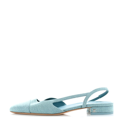 Chanel Denim Cap Toe CC Slingback Flats 40 Blue 1 of 8