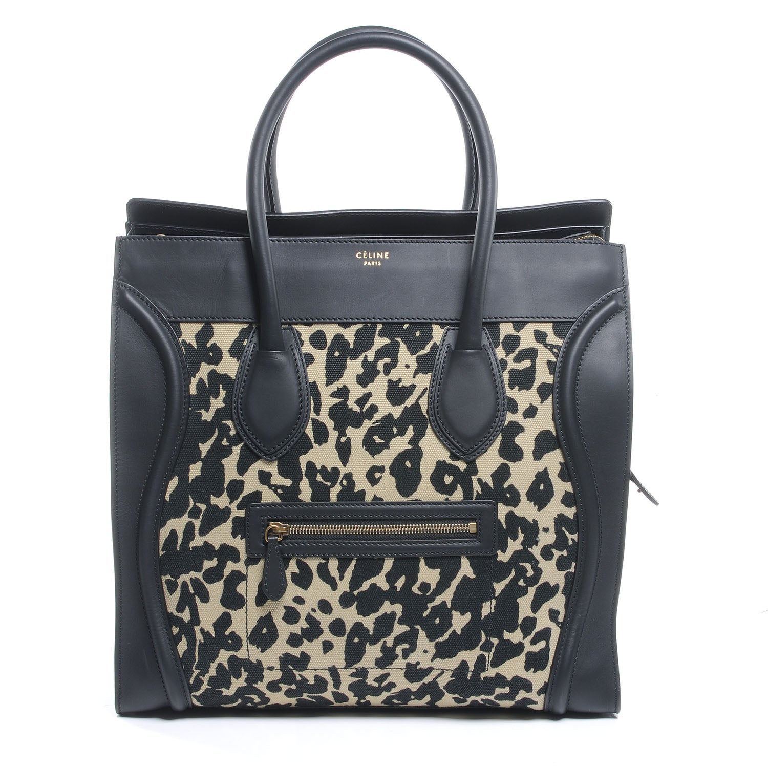 Celine Linen Smooth Calfskin Leopard Print Medium Luggage Black 1 of 8