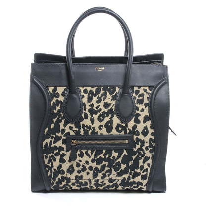 Celine Linen Smooth Calfskin Leopard Print Medium Luggage Black 1 of 8