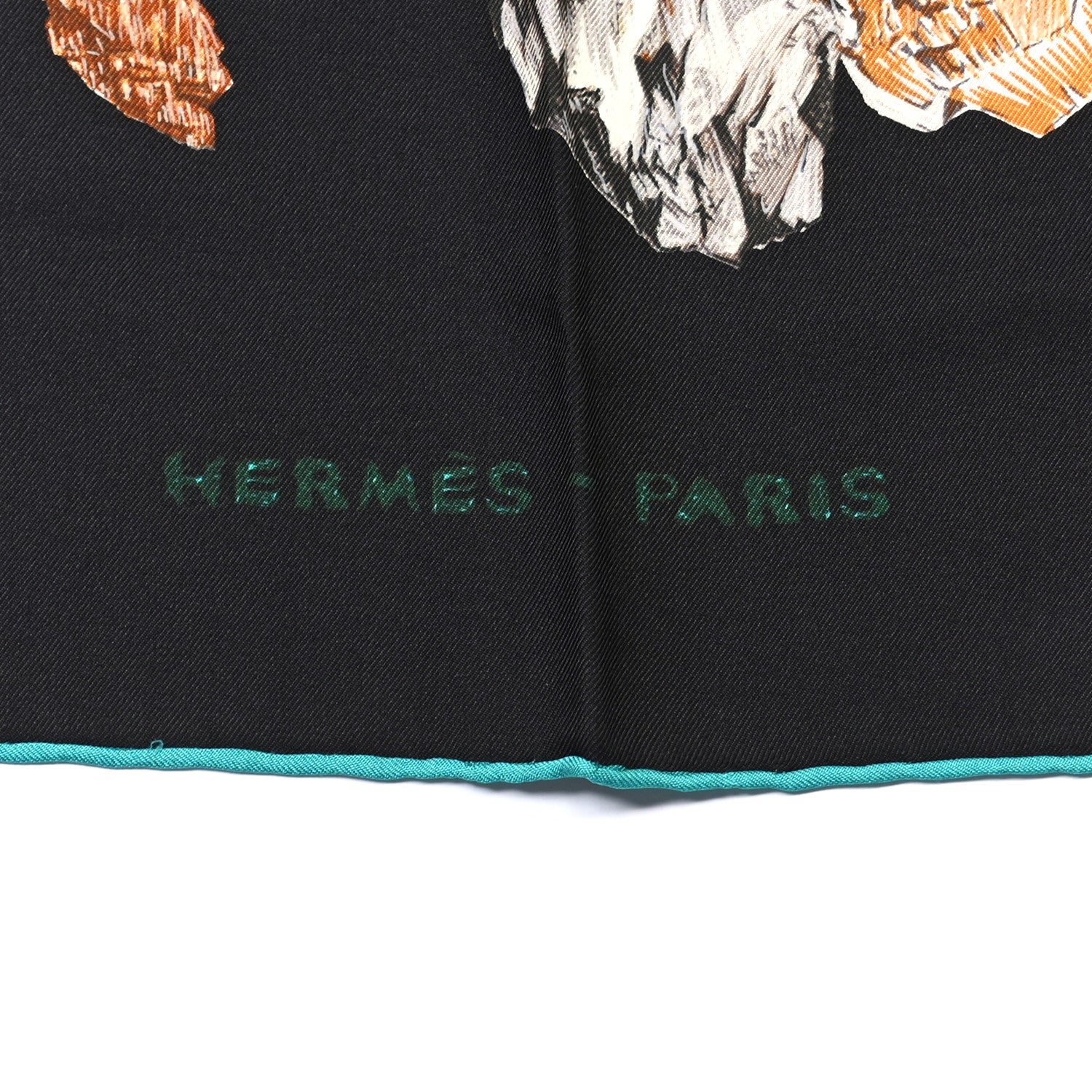 Hermes Silk Mineraux Scarf 90 Black Turquoise Beige 4 of 5