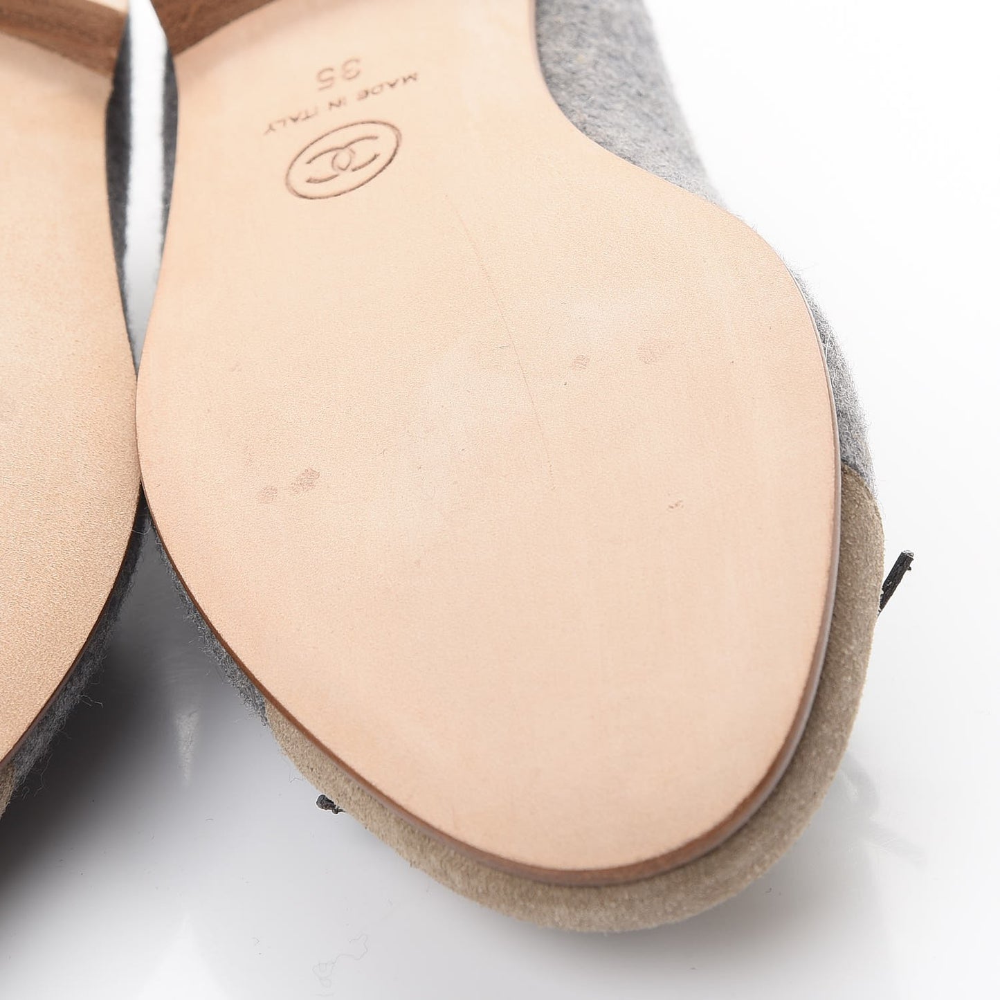 Felt Suede Cap Toe CC Ballerina Flats 35 Grey Beige