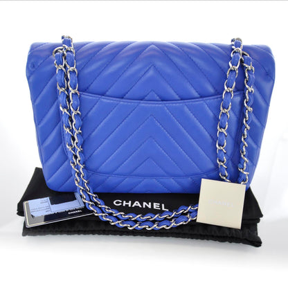 Chanel Lambskin Chevron Jumbo Flap Blue Roi 3 of 10