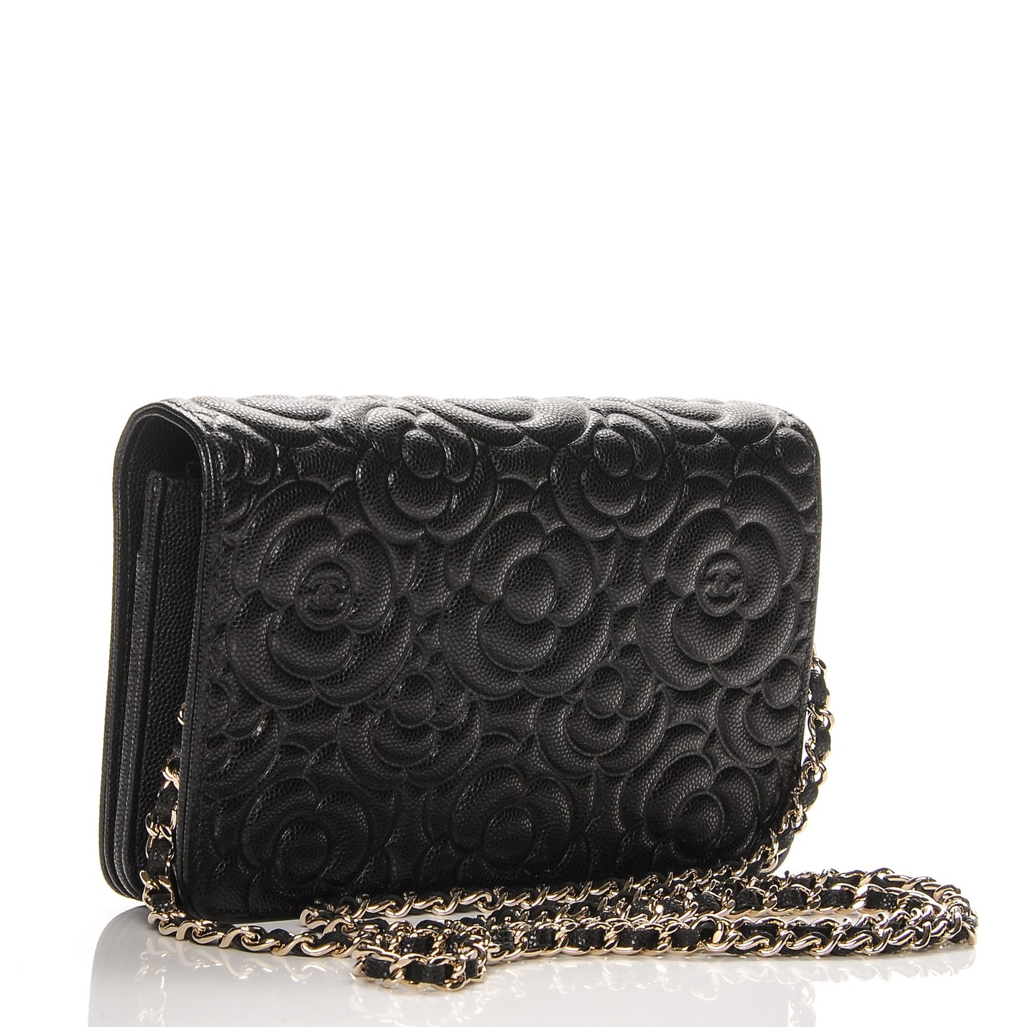 Caviar Camellia Embossed Wallet On Chain WOC Black