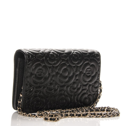 Chanel Caviar Camellia Embossed Wallet On Chain WOC Black 3 of 8