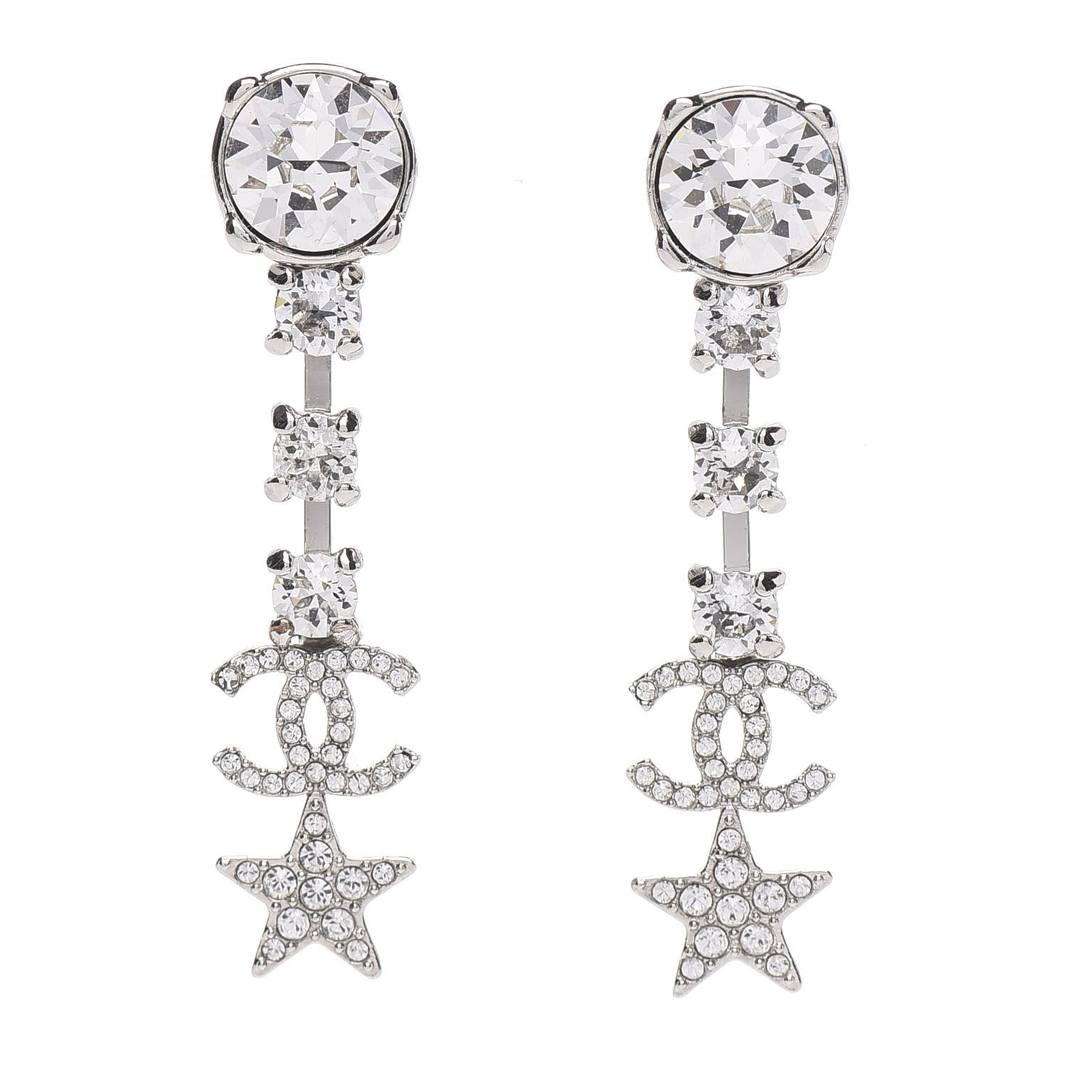 Chanel Crystal Starfall Drop CC Earrings Silver 1 of 5