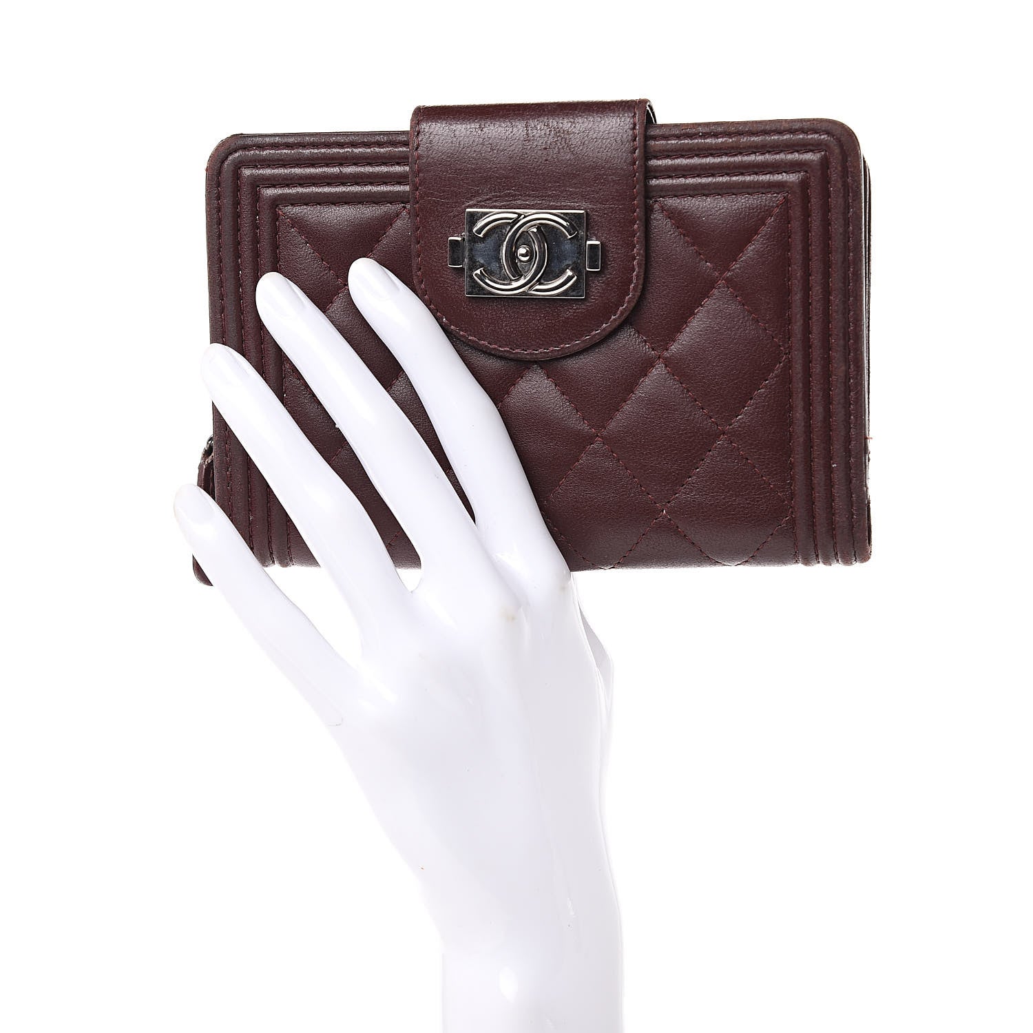 Chanel Lambskin Quilted Boy Zipped Pocket Wallet Burgundy 2 of 18