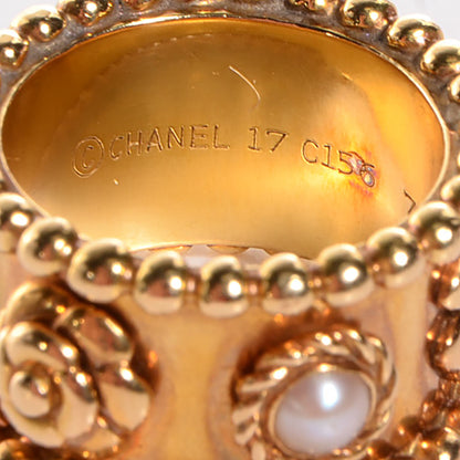 Chanel 18K Yellow Gold Pearl Camellia Ring 7 4 of 6