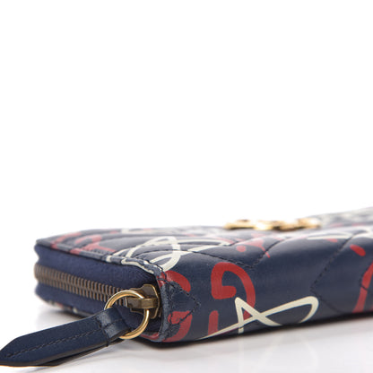 Gucci Calfskin Matelasse GucciGhost GG Marmont Zip Around Wallet Blue Agata Hibiscus Red 6 of 10