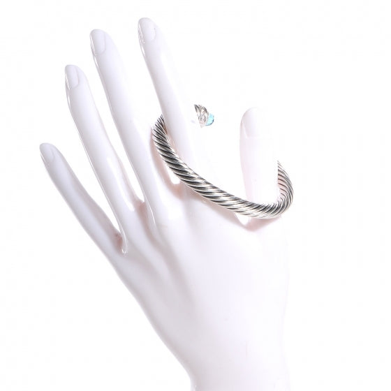 Sterling Silver Blue Topaz Diamond 7mm Cable Classics Bracelet