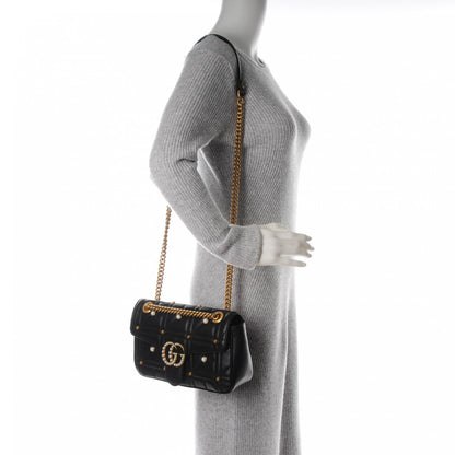 Gucci Calfskin Matelasse Studded Small Pearly GG Marmont Shoulder Bag Black 2 of 7