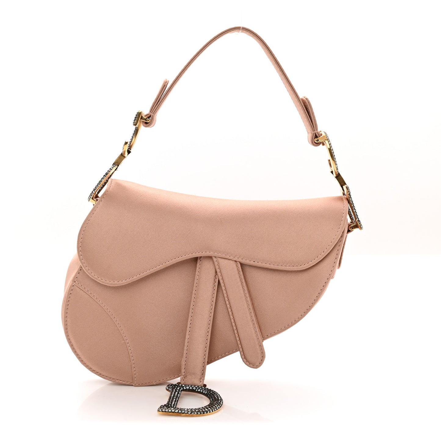 Satin Crystal Mini Saddle Bag Powder Beige