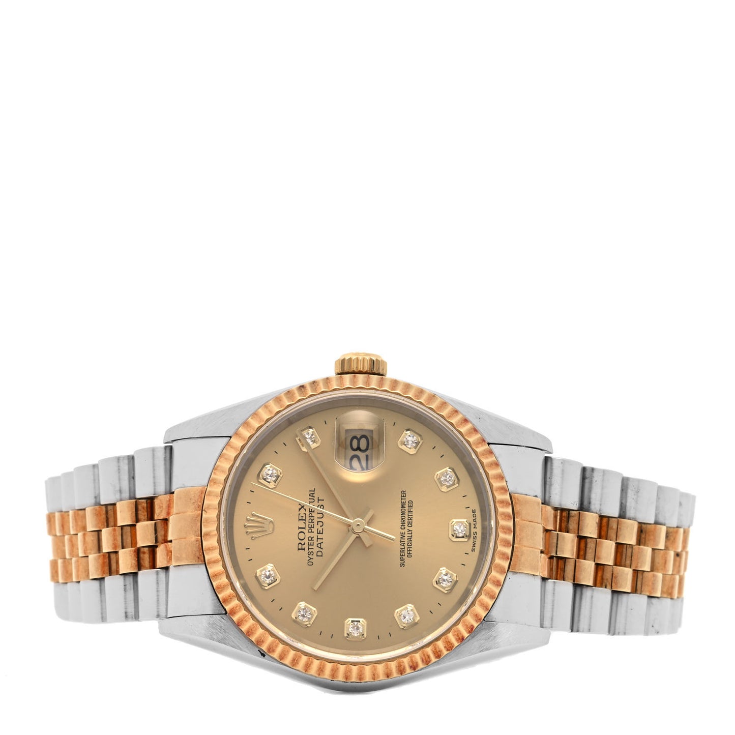 Stainless Steel 18K Yellow Gold Diamond 36mm Oyster Perpetual Datejust Watch Champagne 16233
