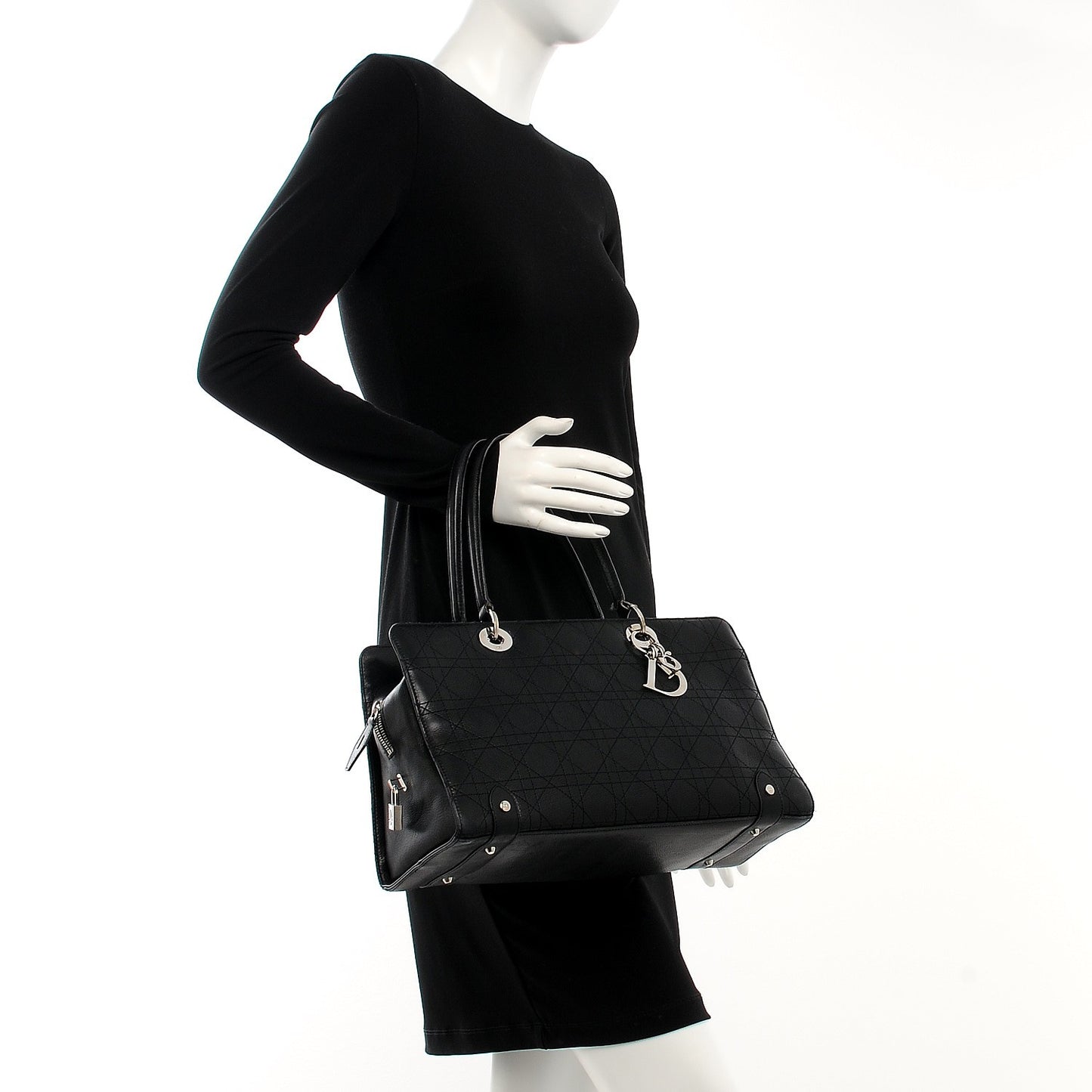 Calfskin Cannage Stitched Large East West Lady Dior Black