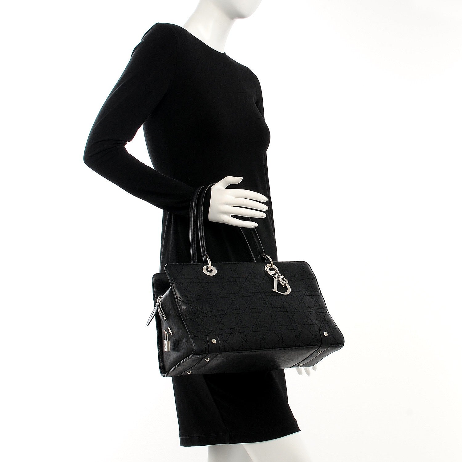 Christian Dior Calfskin Cannage Stitched Large East West Lady Dior Black 2 of 15