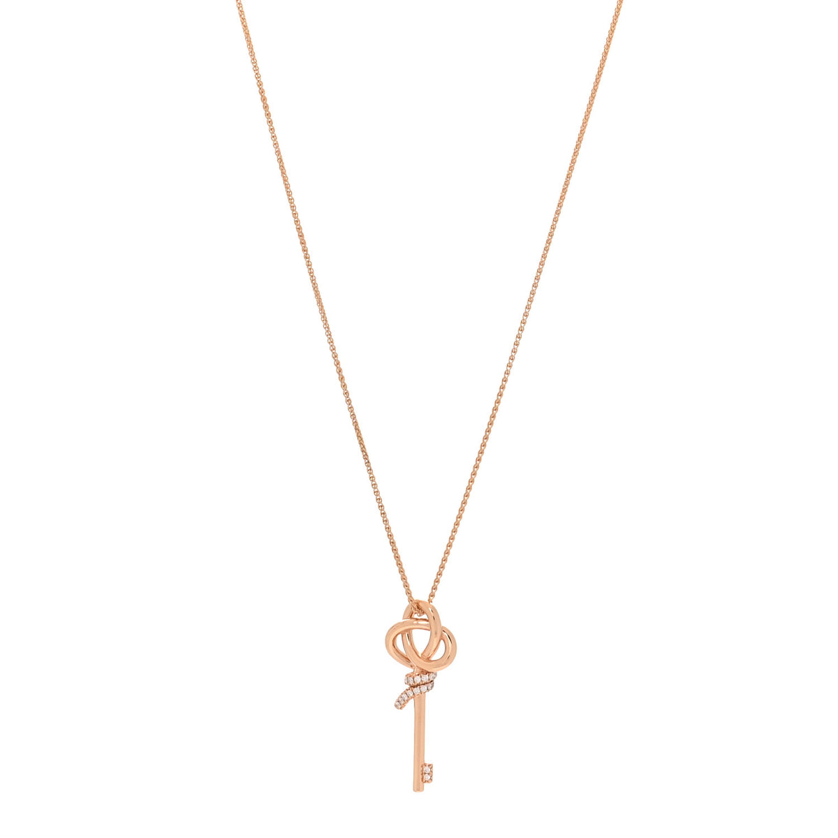 Tiffany 18K Rose Gold Diamond Mini Knot Key Pendant Necklace 1 of 6