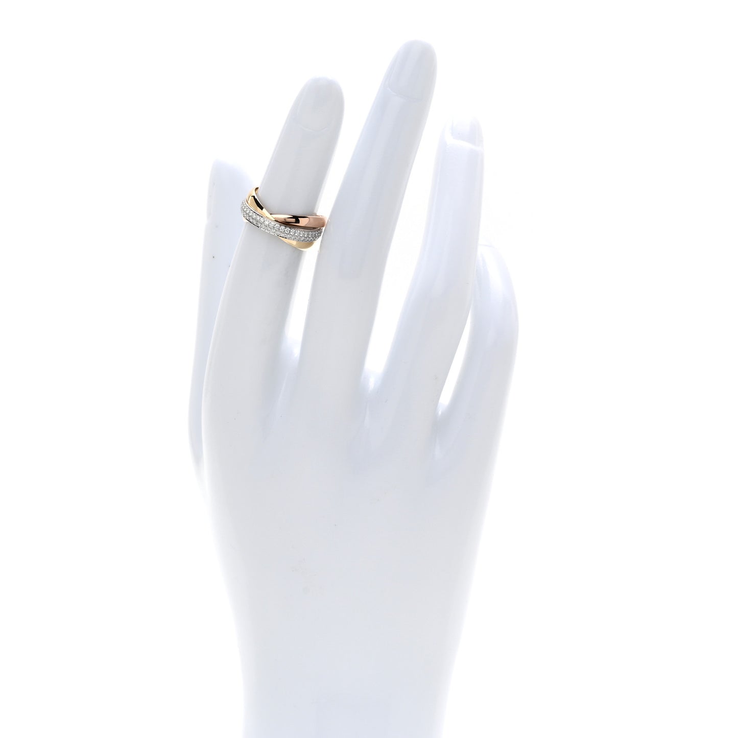 18K White Yellow Pink Gold Diamond Small Trinity Paved Ring 48 4.5