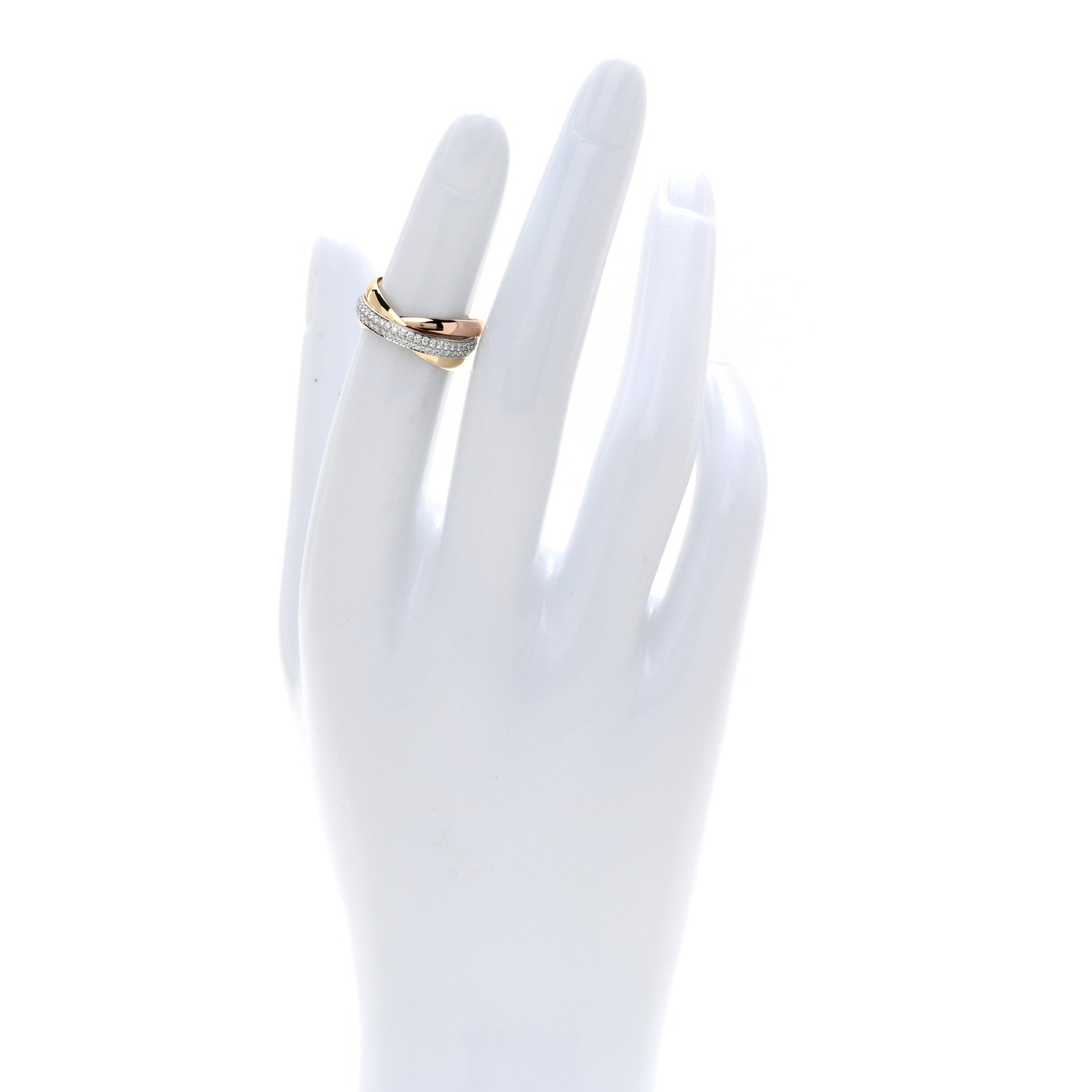 Cartier 18K White Yellow Pink Gold Diamond Small Trinity Paved Ring 48 4.5 2 of 6