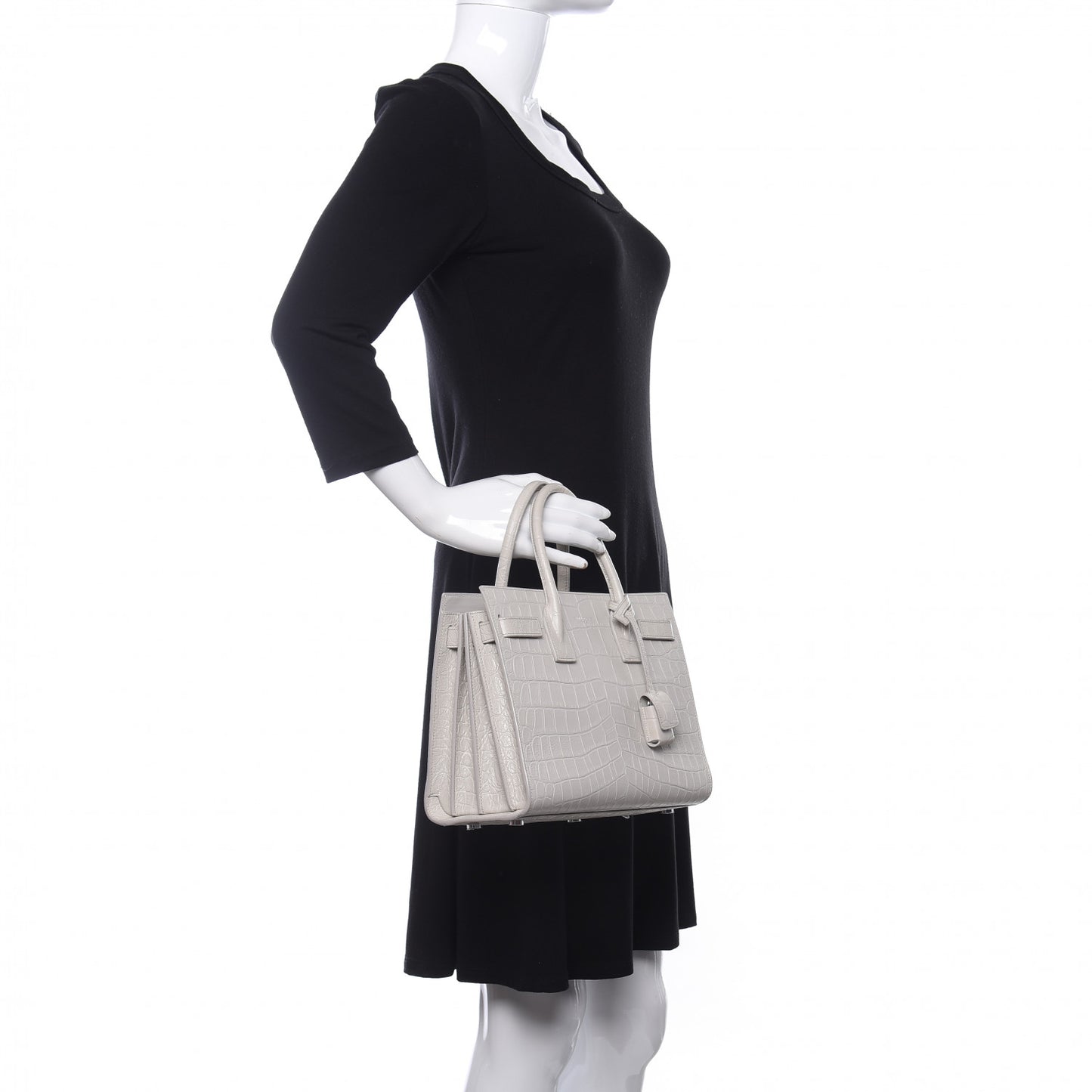 Calfskin Crocodile Embossed Baby Sac De Jour Gris Perle