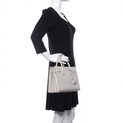 Saint Laurent Calfskin Crocodile Embossed Baby Sac De Jour Gris Perle 3 of 10