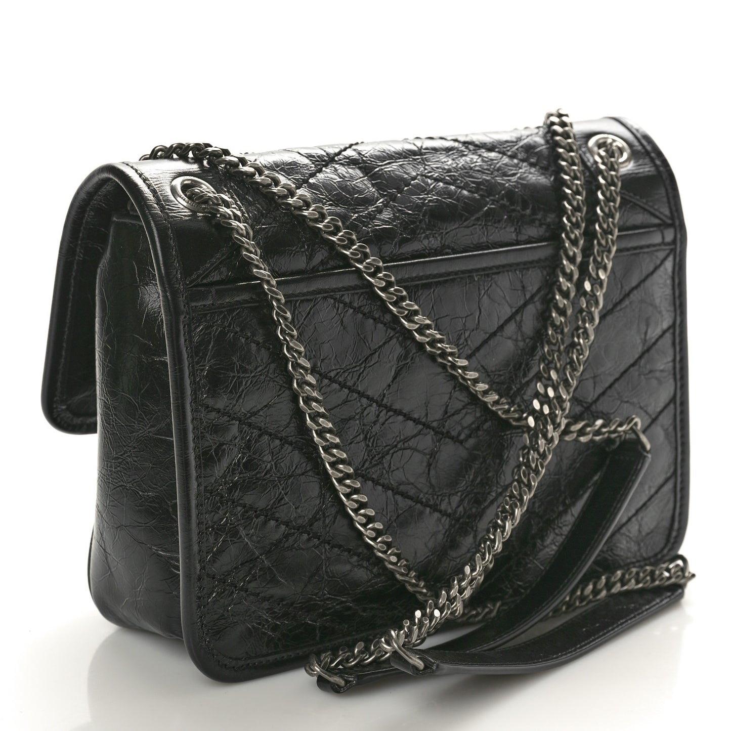 Crinkled Calfskin Matelasse Monogram Baby Niki Chain Satchel Black