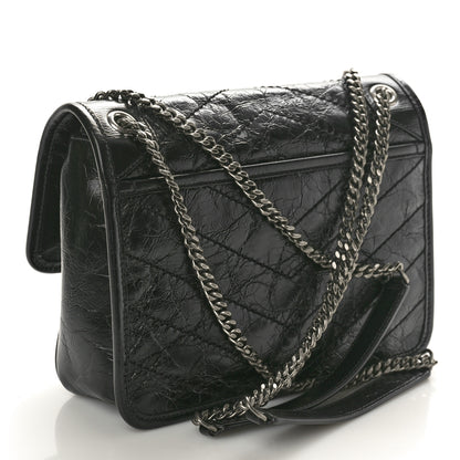Saint Laurent Crinkled Calfskin Matelasse Monogram Baby Niki Chain Satchel Black 3 of 10