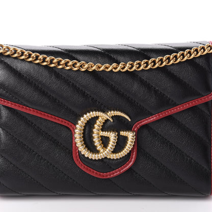 Gucci Vintage Effect Calfskin Matelasse Diagonal Torchon GG Marmont Chain Wallet Black Romantic Cherry 8 of 10