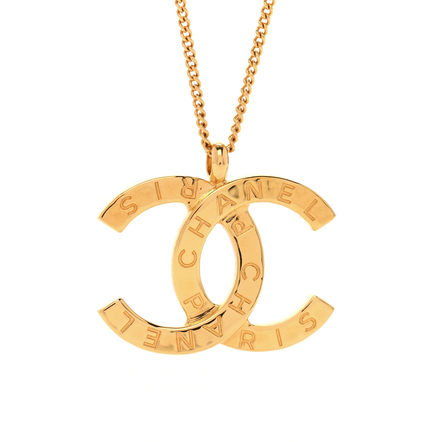 Metal CC Paris Button Necklace Gold